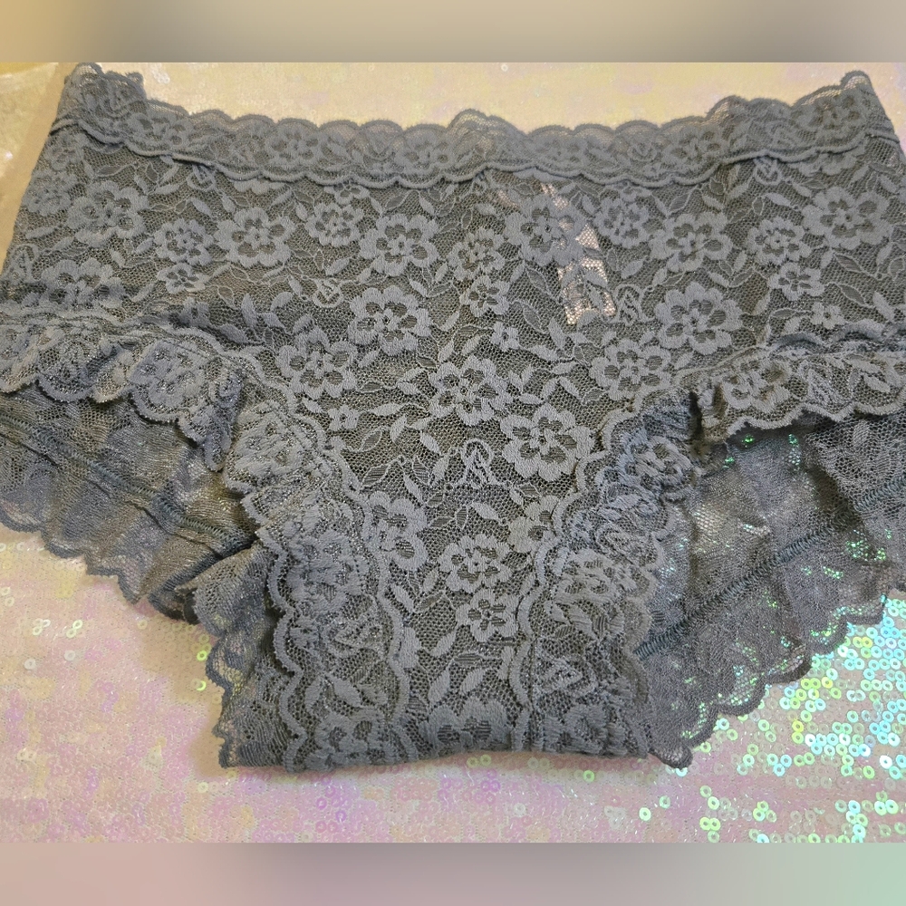 5/$40🛍  Victoria's Secret Blueish Gray Lace Ckeeky Panty NWOT